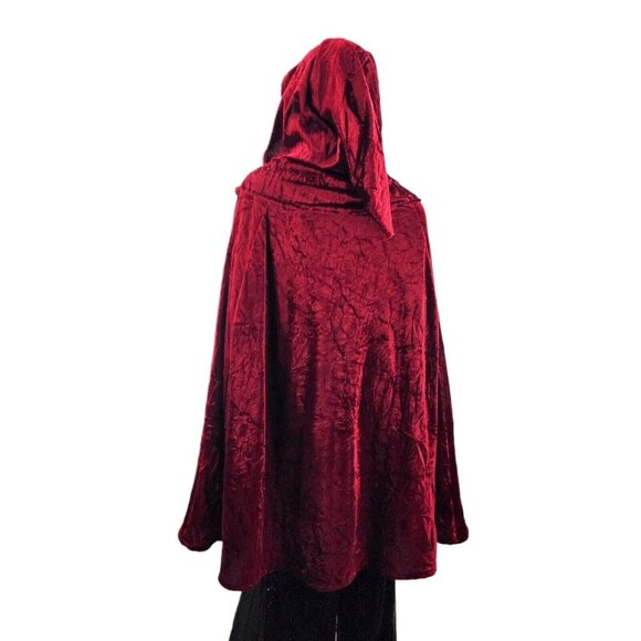 Von Lancelot Hooded Crushed Red Velvet Cape Cloak Halloween 40"L One SZ Costume - Picture 7 of 10